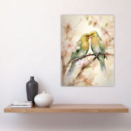 "Artery8 Two Lovebirds Cherry Blossom Watercolour Pair Perched Large Wall Art Poster Print Thick Paper 18X24 Inch - Size: W18"" x H24""" - thumbnail 4