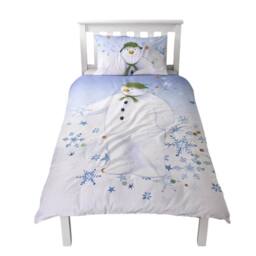 The Snowman Winter Sun Christmas Reversible Duvet Cover Set in White - Size: Single - thumbnail 1