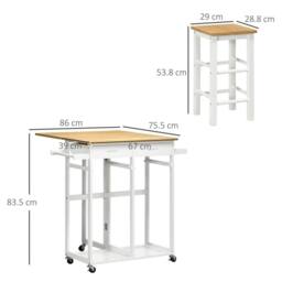 Wyld Haus Bamboo Drop Leaf Kitchen Island Set 2 Stools Drawers & Towel Rack in White - thumbnail 4