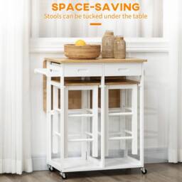 Wyld Haus Bamboo Drop Leaf Kitchen Island Set 2 Stools Drawers & Towel Rack in White - thumbnail 8