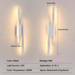 Goeco LED Indoor Wall Light 16W Modern Wall Light 3000K for Bedroom Corridor in White - thumbnail 3