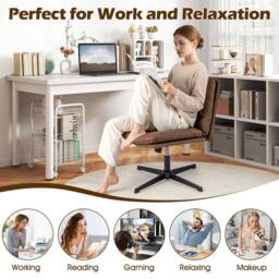 Gymax Cross Legged Chair Height Adjustable Mid-Back Makeup Vanity Chair in Brown - thumbnail 9