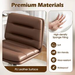 Gymax Cross Legged Chair Height Adjustable Mid-Back Makeup Vanity Chair in Brown - thumbnail 6