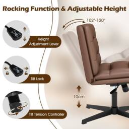 Gymax Cross Legged Chair Height Adjustable Mid-Back Makeup Vanity Chair in Brown - thumbnail 7