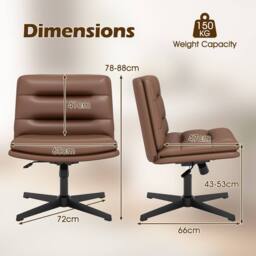 Gymax Cross Legged Chair Height Adjustable Mid-Back Makeup Vanity Chair in Brown - thumbnail 2