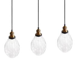 Wyld and Coco 3-Point Pendant Lamp - Textured Glass Shades Iron Frame in Clear - thumbnail 5