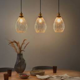 Wyld and Coco 3-Point Pendant Lamp - Textured Glass Shades Iron Frame in Clear - thumbnail 1