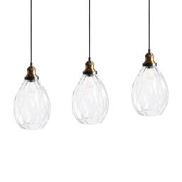 Wyld and Coco 3-Point Pendant Lamp - Textured Glass Shades Iron Frame in Clear - thumbnail 4