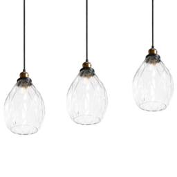 Wyld and Coco 3-Point Pendant Lamp - Textured Glass Shades Iron Frame in Clear - thumbnail 6