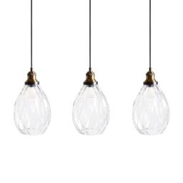 Wyld and Coco 3-Point Pendant Lamp - Textured Glass Shades Iron Frame in Clear - thumbnail 2