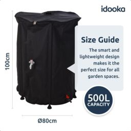 idooka Large Collapsible 500L Rainwater Butt + Tap Lid Hose Connector in Black - thumbnail 6