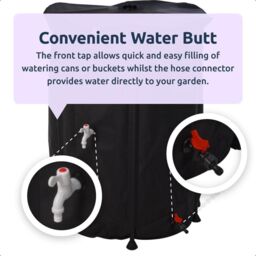 idooka Large Collapsible 500L Rainwater Butt + Tap Lid Hose Connector in Black - thumbnail 4