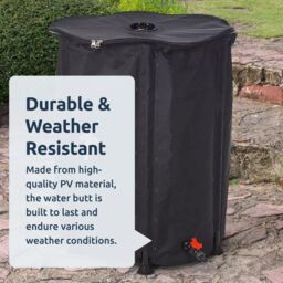 idooka Large Collapsible 500L Rainwater Butt + Tap Lid Hose Connector in Black - thumbnail 3
