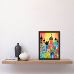 Artery8 Abstract Islamic Cityscape Folk Art Artwork Framed Wall Art Print A4 in Black - thumbnail 2