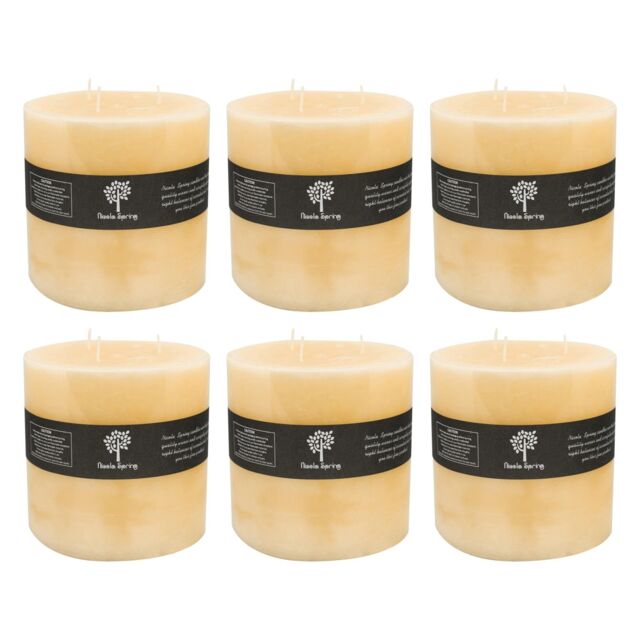 Nicola Spring Round 3 Wick Vanilla Pillar Candles - 130 Hours - Cream - Pack of 6 in Beige - image 1