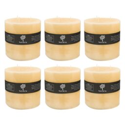 Nicola Spring Round 3 Wick Vanilla Pillar Candles - 130 Hours - Cream - Pack of 6 in Beige - thumbnail 1