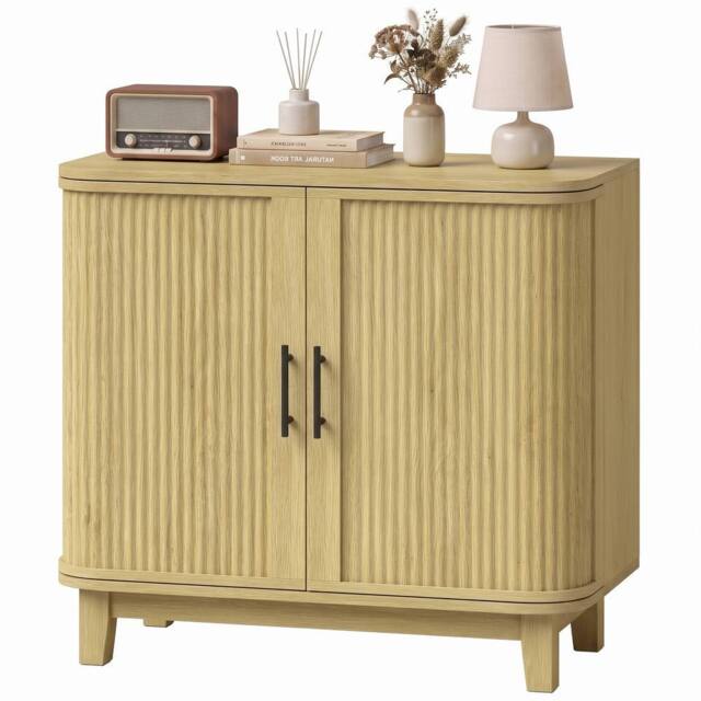 HOMCOM 80cm Modern Sideboard with 2 Curved Doors & Adjustable Shelf, Oak in Natural - image 1