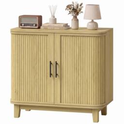 HOMCOM 80cm Modern Sideboard with 2 Curved Doors & Adjustable Shelf, Oak in Natural - thumbnail 1