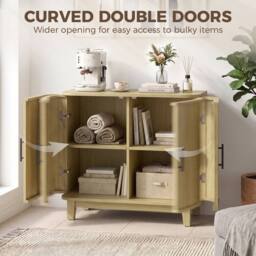 HOMCOM 80cm Modern Sideboard with 2 Curved Doors & Adjustable Shelf, Oak in Natural - thumbnail 4
