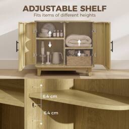 HOMCOM 80cm Modern Sideboard with 2 Curved Doors & Adjustable Shelf, Oak in Natural - thumbnail 5