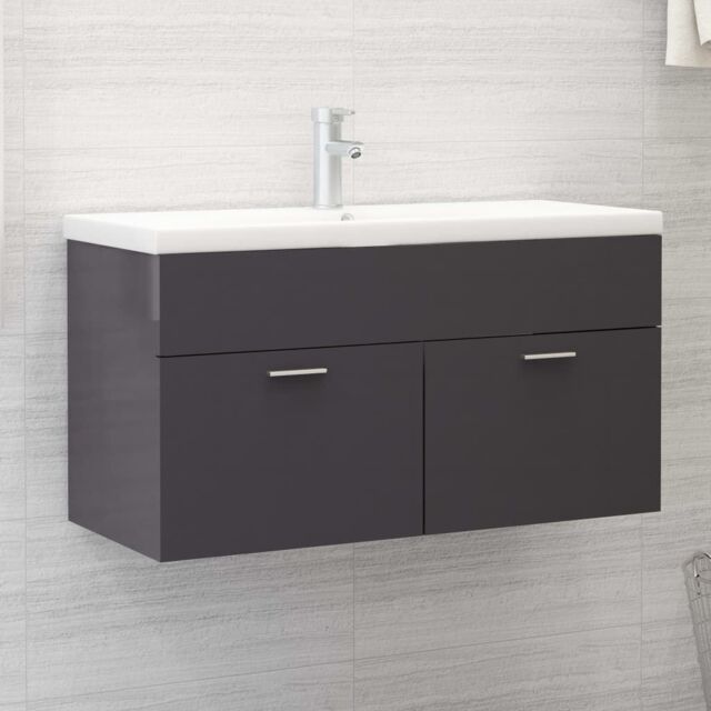 Berkfield Home Sink Cabinet with Built-in Basin High Gloss Grey Engineered Wood - image 1