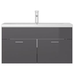 Berkfield Home Sink Cabinet with Built-in Basin High Gloss Grey Engineered Wood - thumbnail 3