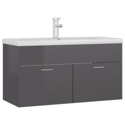 Berkfield Home Sink Cabinet with Built-in Basin High Gloss Grey Engineered Wood - thumbnail 2