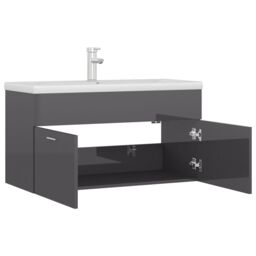 Berkfield Home Sink Cabinet with Built-in Basin High Gloss Grey Engineered Wood - thumbnail 5