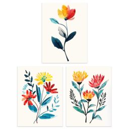 Wee Blue Coo Set of 3 Prints Wildflowers Floral Watercolour Bright Wall Art - Size: A4 - thumbnail 1