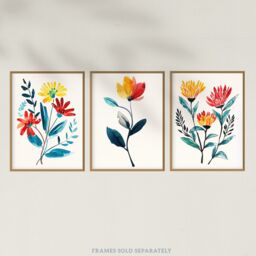 Wee Blue Coo Set of 3 Prints Wildflowers Floral Watercolour Bright Wall Art - Size: A4 - thumbnail 5