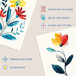 Wee Blue Coo Set of 3 Prints Wildflowers Floral Watercolour Bright Wall Art - Size: A4 - thumbnail 4