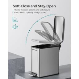 SONGMICS Small Pedal Bathroom Bin with Soft Close Lid Steel Slim Space in Silver - thumbnail 5