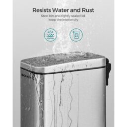 SONGMICS Small Pedal Bathroom Bin with Soft Close Lid Steel Slim Space in Silver - thumbnail 4