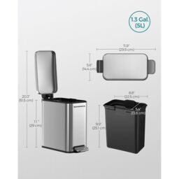 SONGMICS Small Pedal Bathroom Bin with Soft Close Lid Steel Slim Space in Silver - thumbnail 3