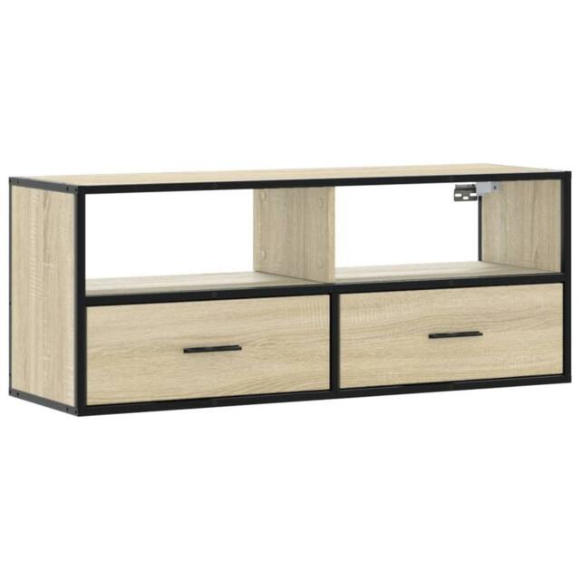 Berkfield Home TV Cabinet Sonoma Oak 100x31x39.5 cm Engineered Wood & Metal in Light Tan - image 1