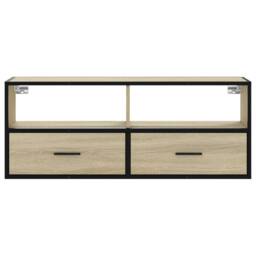 Berkfield Home TV Cabinet Sonoma Oak 100x31x39.5 cm Engineered Wood & Metal in Light Tan - thumbnail 4