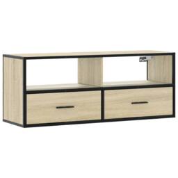 Berkfield Home TV Cabinet Sonoma Oak 100x31x39.5 cm Engineered Wood & Metal in Light Tan