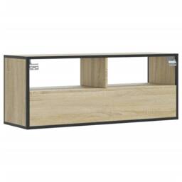Berkfield Home TV Cabinet Sonoma Oak 100x31x39.5 cm Engineered Wood & Metal in Light Tan - thumbnail 6