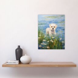 Artery8 Maltese Dog Claude Monet Style Oil Painting Portrait In Lake By Wildflowers Unframed Wall Art Print Poster Home Decor Premium - thumbnail 4