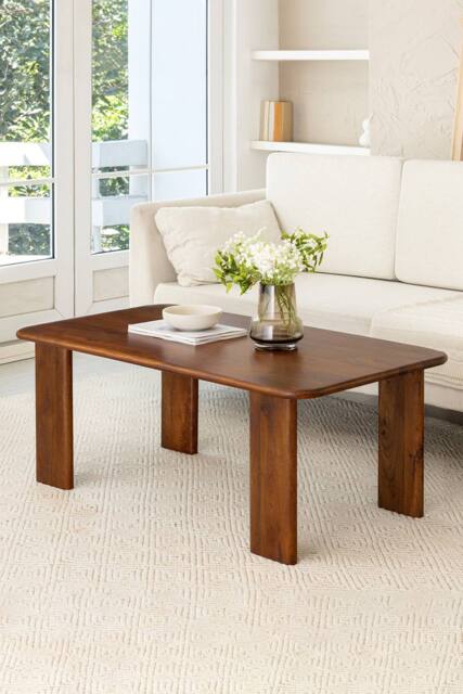 MH London Solid Wood Rectangular Coffee Table for Living Room with Plank Legs - Granite in Walnut - image 1
