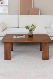 MH London Solid Wood Rectangular Coffee Table for Living Room with Plank Legs - Granite in Walnut - thumbnail 3