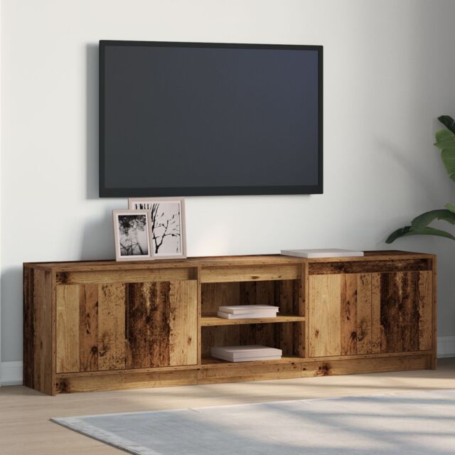 Berkfield Home TV Cabinet with LED Strip Lights with Storage with Door Brown 180 x 34 x 50 cm - image 1