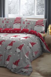 Fusion 'Gnome For Christmas' 100% Brushed Cotton Duvet Cover Set in Silver - Size: Single - thumbnail 2