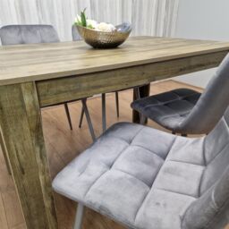 KOSY KOALA Dining Table & 4 Chairs - Rustic Effect Wood Table With 4 Grey Velvet Chairs Dining Room Furniture in Brown - thumbnail 4