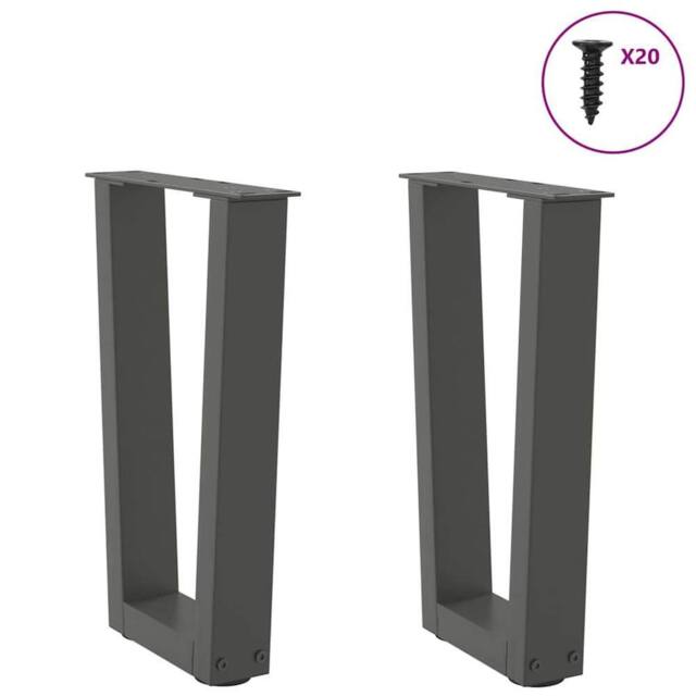 Berkfield Home Modern Dining Table Legs V-Shape 2 pcs Anthracite 38x(42-43.3) cm in Dark Grey - image 1