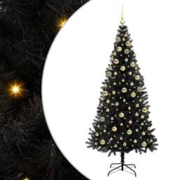 Berkfield Home Christmas Tree with 300 LEDs with Stand Black 180 cm PVC - thumbnail 2