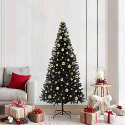 Berkfield Home Christmas Tree with 300 LEDs with Stand Black 180 cm PVC - thumbnail 1