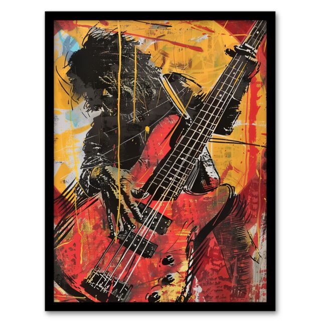 "Artery8 Guitar Player Musician Gig Abstract Painting Framed Art Print in Yellow - Size: W12"" x H16""" - image 1