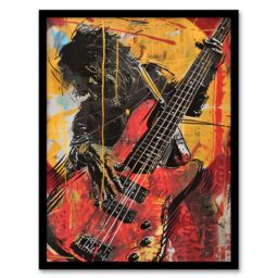 "Artery8 Guitar Player Musician Gig Abstract Painting Framed Art Print in Yellow - Size: W12"" x H16""" - thumbnail 1