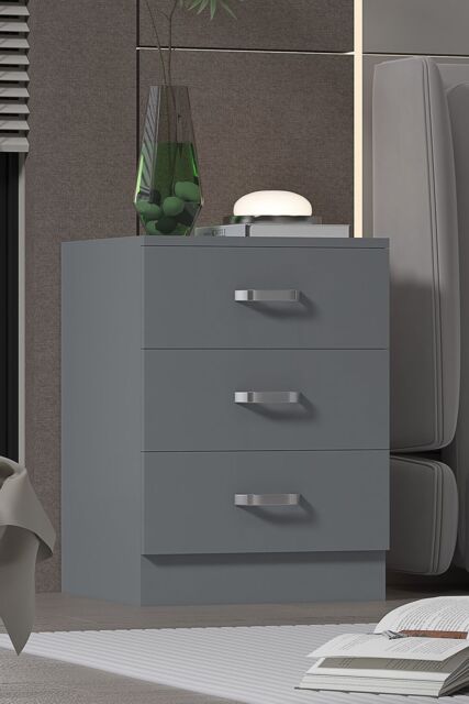 FWStyle 3 Drawer Bedside Table Chest Of Drawers Matt Grey - image 1